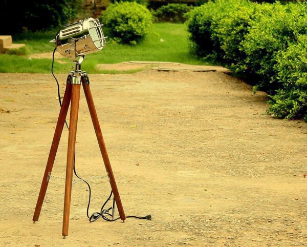 Vintage Nautical Floor Lamp Spotlight  Wooden Tripod Home & office Decor