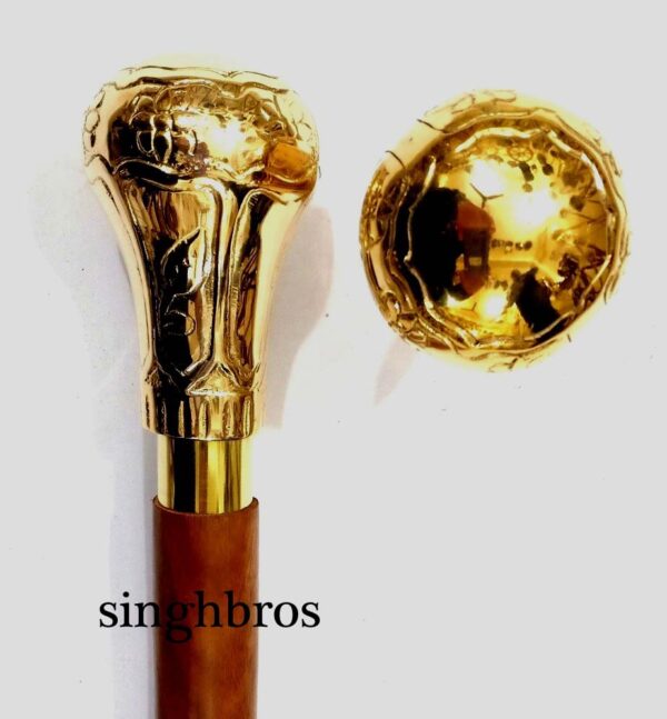 Antique Brass Nautical Walking Stick Style Beautiful Walking Wooden - Image 2