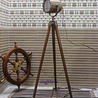 Nautical Floor Lamp Searchlight Unique Spotlight With Wooden Tripod Home Decor