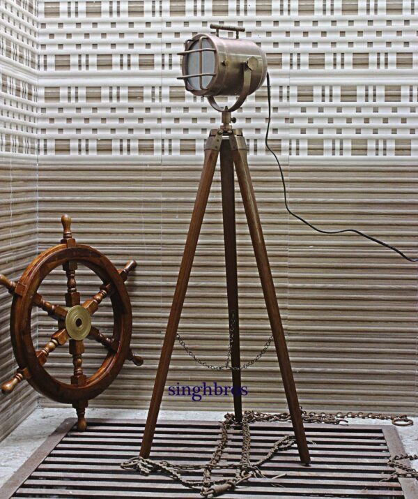 Nautical Floor Lamp Searchlight Unique Spotlight With Wooden Tripod Home Decor