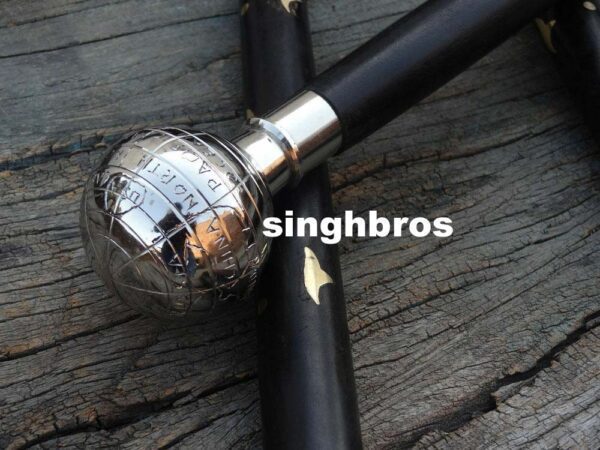 Vintage Globe designer Handle Nautical Walking Cane Wooden Stick - Image 3