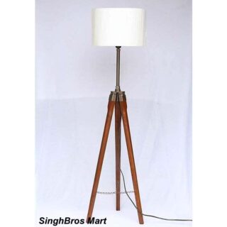 Antique Brass Decorative Natural Brown Tripod & Stand Floor Lamp