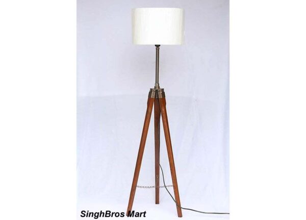 Antique Brass Decorative Natural Brown Tripod & Stand Floor Lamp