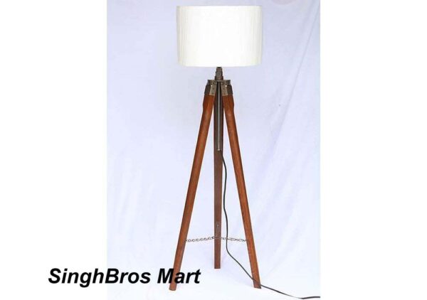 Antique Brass Decorative Natural Brown Tripod & Stand Floor Lamp - Image 2