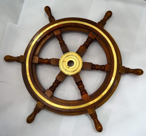 Nautical Brown Wooden Brass Maritime wall Ship Wheel