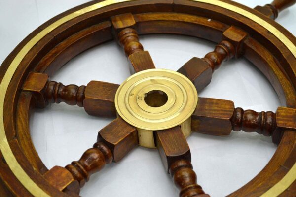 Nautical Brown Wooden Brass Maritime wall Ship Wheel - Image 2