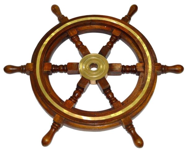 Nautical Brown Wooden Brass Maritime wall Ship Wheel - Image 3