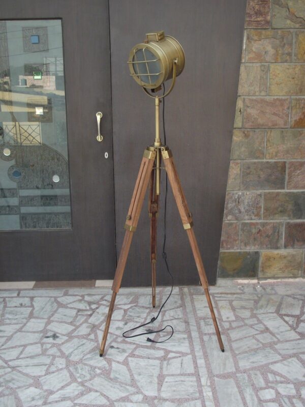 Natural Design Brass 3 Fold Searchlight Focus Floor Lamp Tripod - Image 2