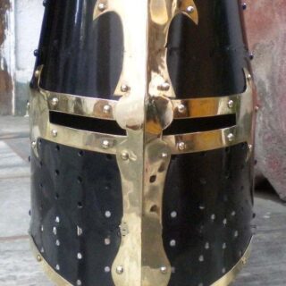 Armor Medieval Knight Crusader Templar Helmet Black Mason Brass Cross with Liner