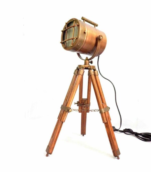 Collectibles Nautical Spot Light Table Lamp Brown Tripod Stand Home Decor - Image 2