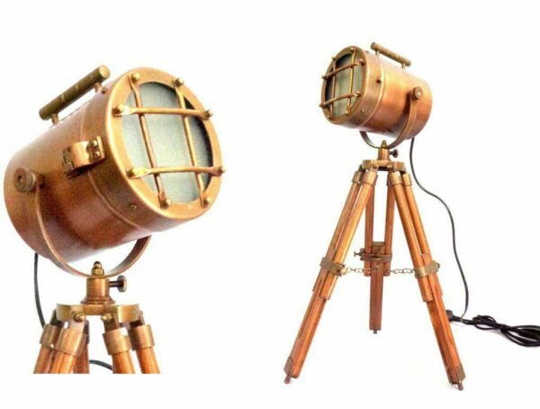 Collectibles Nautical Spot Light Table Lamp Brown Tripod Stand Home Decor