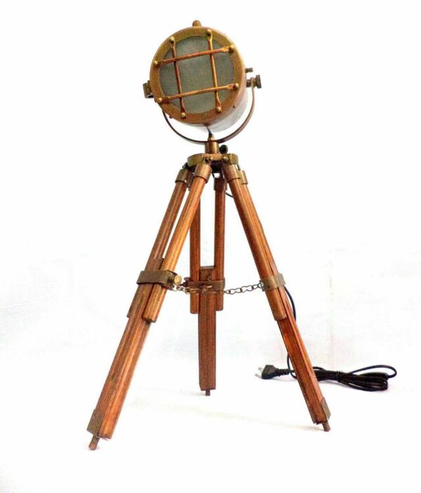 Collectibles Nautical Spot Light Table Lamp Brown Tripod Stand Home Decor - Image 3