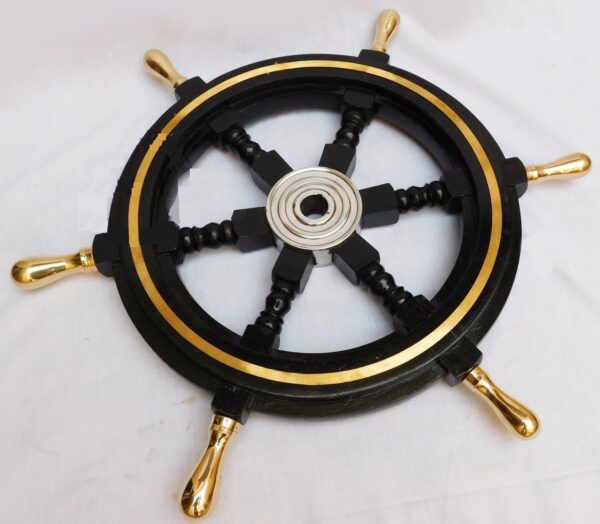 Nautical Boat Ship Wheel Black Wooden Collectible Steering Home Decor 18 In - Image 2