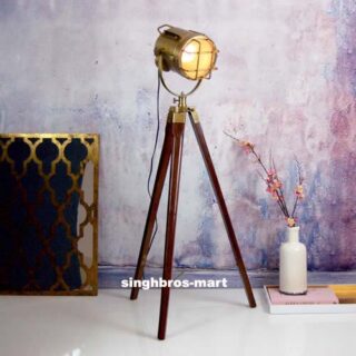 Nautical Antique Floor Lamp Spotlight  Wooden Tripod Home & office Decor