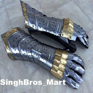 Medieval Articulated Gauntlet with Brass Accents
