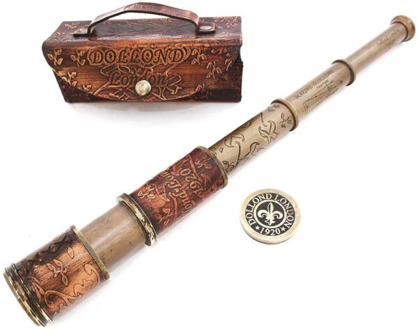 Vintage Brass Telescope Maritime London Nautical Spyglass with Leather Free