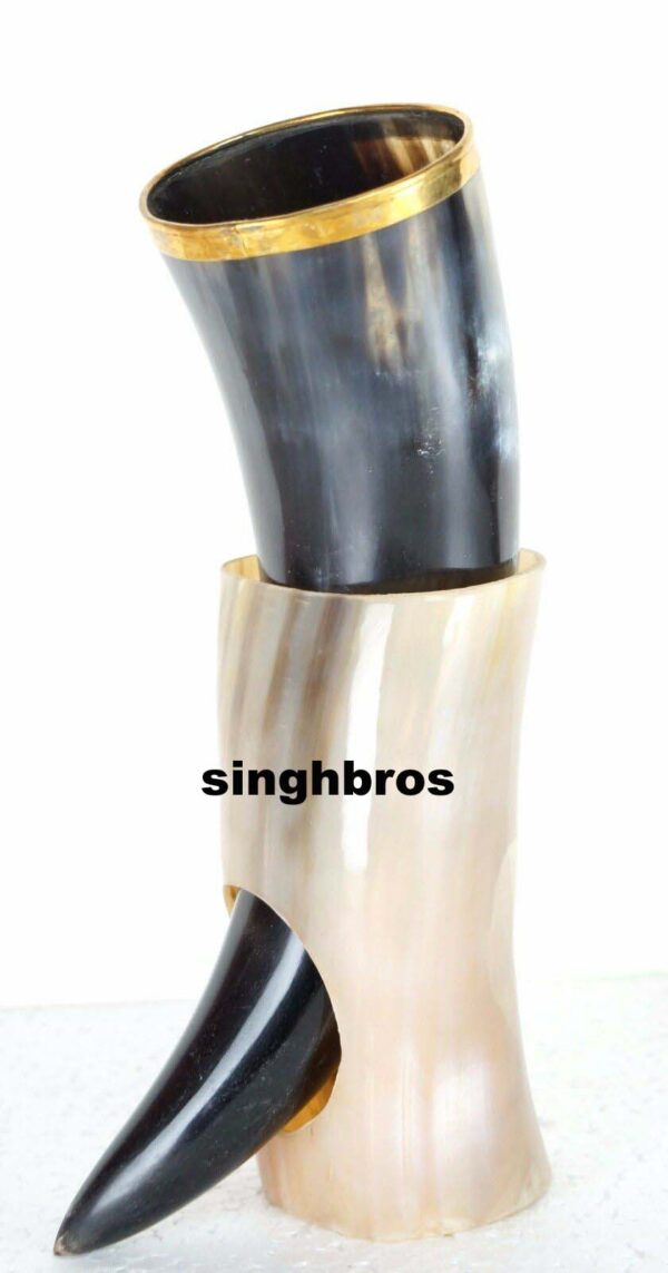 Brass dressed Viking Drinking Horn with Stand - Image 2