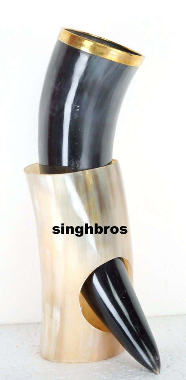 Brass dressed Viking Drinking Horn with Stand