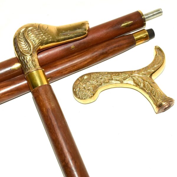 Antique Brass Handle Cane Walking Stick Designer Walking Cane - Image 7
