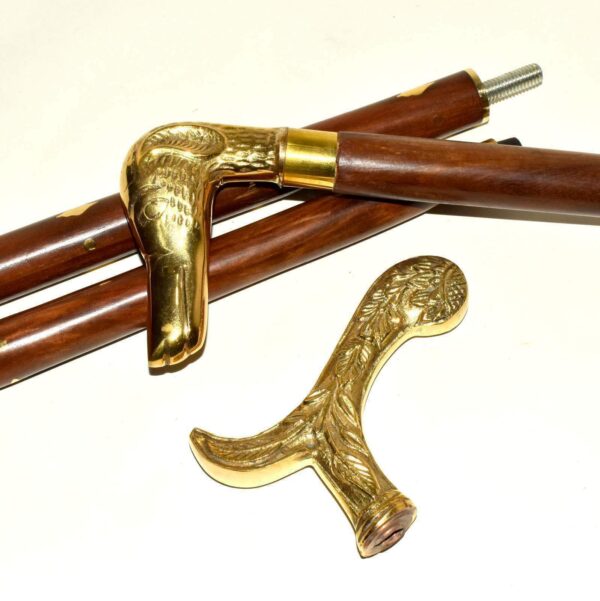 Antique Brass Handle Cane Walking Stick Designer Walking Cane - Image 2