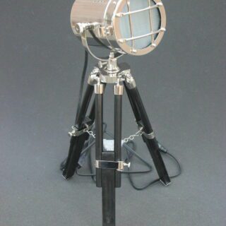 LED Nautical Searchlight Table Lamp Black Tripod Marine Theme Vintage
