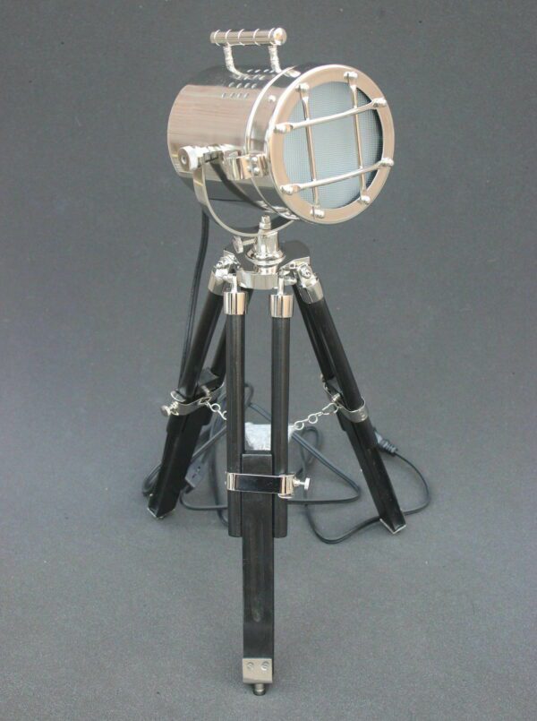 LED Nautical Searchlight Table Lamp Black Tripod Marine Theme Vintage