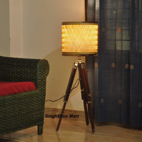 Decorative Natural Brown Floor Lamp & Tripod Stand
