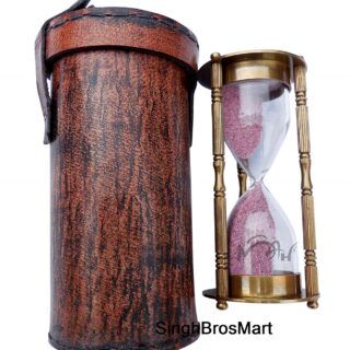 Antique Decorative Brass Sand Timer with Safety Leather
