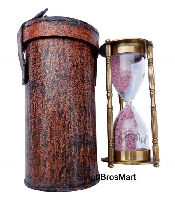 Antique Decorative Brass Sand Timer with Safety Leather