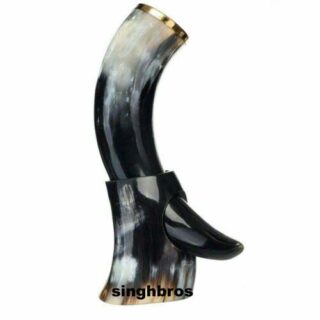 Horn Viking Drinking Mug Reenactment Brass Decoration With horn stand free