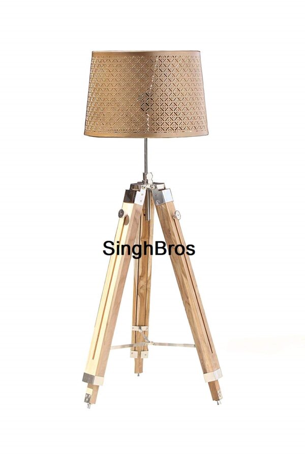 Nautical Table Lamp Teak Wood Floor Lamp & Tripod Stand Home Decor - Image 2
