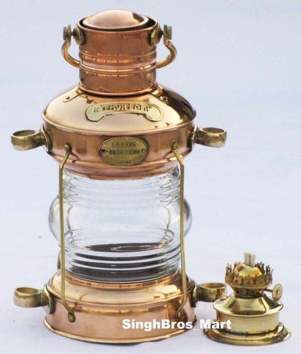 Brass & Copper Anchor Oil Lamp Nautical Maritime Ship Lantern Boat Light
