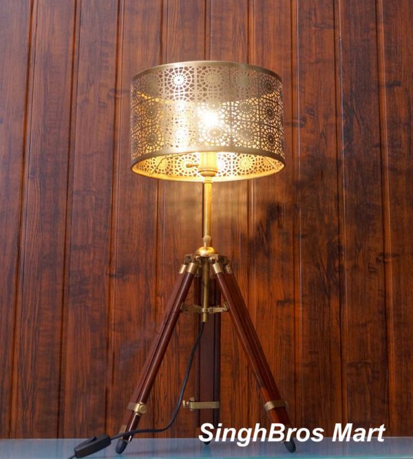 Collectable Vintage Tripod Table Lamp & Industrial Nautical Lamp Shade