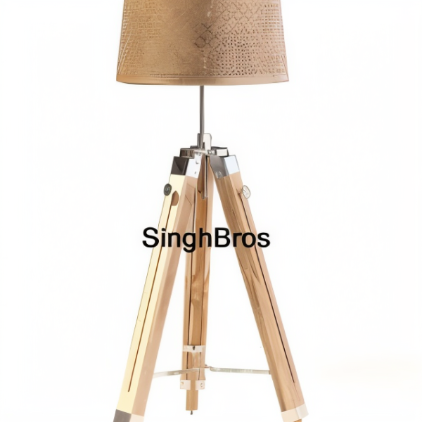 Nautical Table Lamp Teak Wood Floor Lamp & Tripod Stand Home Decor - Image 3